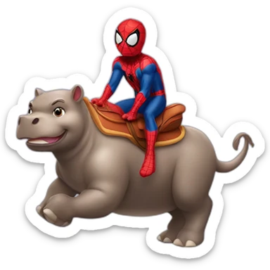 Spiderman riding a hippopotamus sticker