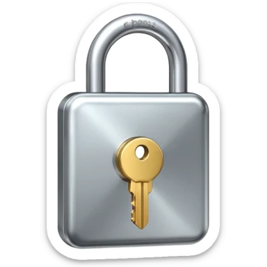 A chrome silver lock and key emoji, smooth metallic surfaces, glossy reflections, luxury swag vibe, minimal iOS emoji style, centered on clean white background sticker