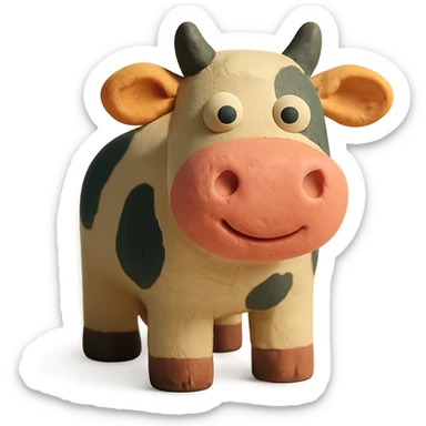 claymation style cow with a friendly face and pink nose sticker