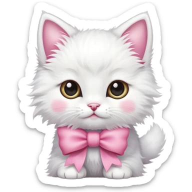 White fluffy kitten with a pink bow sticker