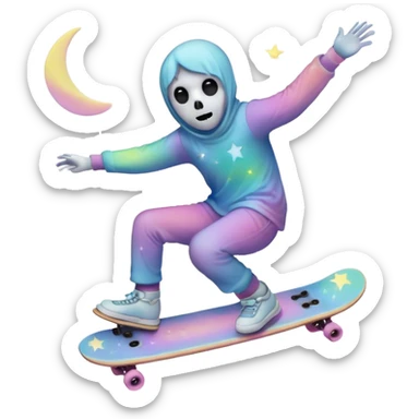 ghost skateboarding under a pastel moon and stars sticker