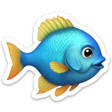 side view of a blue cute fish sticker