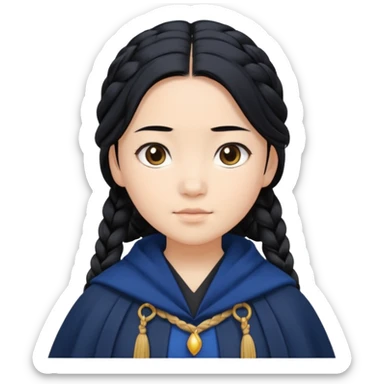 braid black hair, white asian girl, dark blue cloak sticker