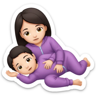 baby dark hair lying on ground sticker