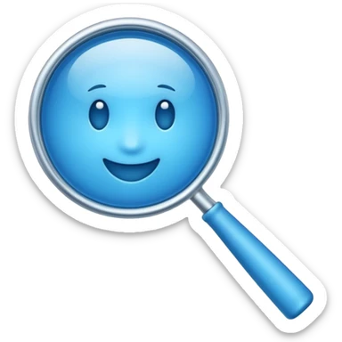 3D blue magnifying glass emoji, smooth rounded shape, glossy plastic, soft gradient, minimal emoji style, clean background sticker