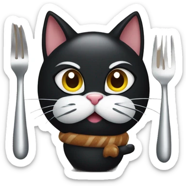 black cat with a fork and knife eating turkey sticker