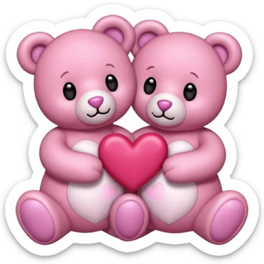 Two pink teddy bear with hearts sticker