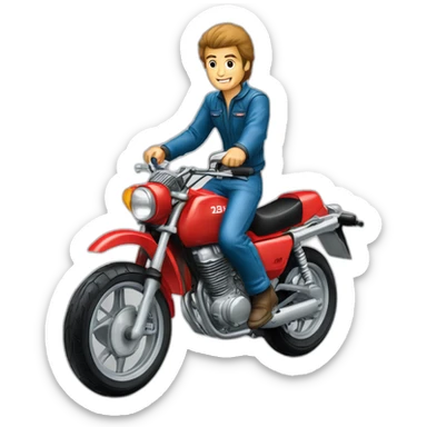 A middle age man “wheelie” the motorcycle honda Red 250 cc 1985 sticker