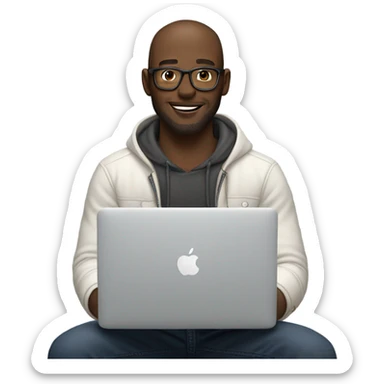 white-skinned male product designer sitting with macbook sticker