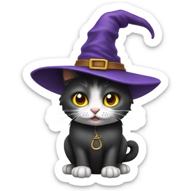 Cat with a witch hat sticker
