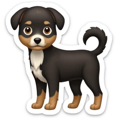 haz un perro negro con las patas y el ozico blancos toques marrones mucho pelo y ojos marrones menos marron sticker