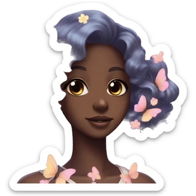 Gorgeous Shiny Pastel Anime-Style dark skin Lady Butterflies flower petals kawaii aesthetic trending style sticker
