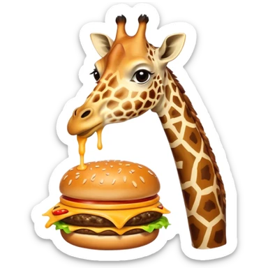 A giraffe eating a cheeseburger sticker