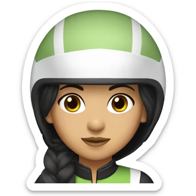 olive skin tone girl with black hair as a racing driver with helmet and outfit sticker
