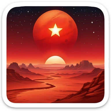 Bright red star rising over Mars horizon, dawn breaking sticker