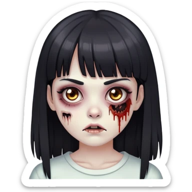 I want a zombie girl with brown eyes and straight black bangs long hair sticker