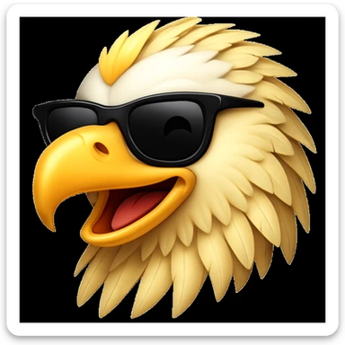 Add cool black sunglasses to the yellow eagle with a big smile winking in the style of emoji (apple style emojis). Keep the emoji look and feel. sticker