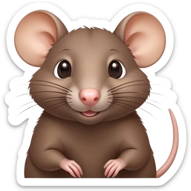 Cinematic Cute Brown Rat Portrait Emoji, Head tilted playfully and inquisitively, with a compact, nimble build and a glossy brown coat accentuated by a twitching nose and round, sparkling eyes full of curiosity, Simplified yet irresistibly adorable features, highly detailed, glowing with a warm, friendly glow, high shine, affectionate and clever, stylized with a touch of urban whimsy, soft glowing outline, capturing the essence of a mischievous yet loving rat that feels like it could dart out of the screen into your arms! sticker