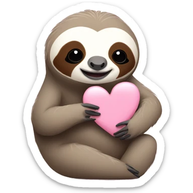sloth holding a baby pink heart sticker