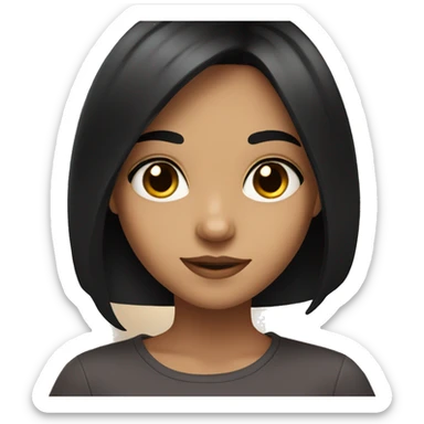 A girl with black hair, brown eyes takes a selfie sticker