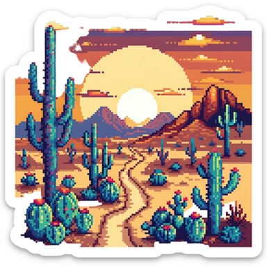 desert landscape with cactus and sunset sticker