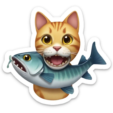 fish eating cat. sticker