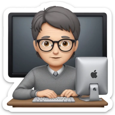 Profesor de pelo gris marrón oscuro con gafas un  jersey gris y un ordenador los óleos son marrones con poca cantidad de pelo sticker