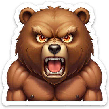 angry buff bear with human like muscles screaming with glowing eyes sticker