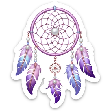 Iridescent Pastel white-pink-Violet-purple lavender dreamcatcher, white bead pearls, silver accents, rose metal  sticker