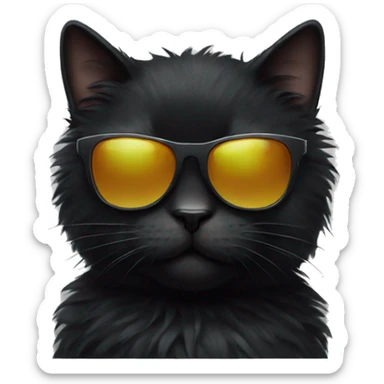 Fluffy black Cat with sunglasses sticker