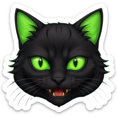 scary black cat with fur raised, glowing eyes, and fangs sticker