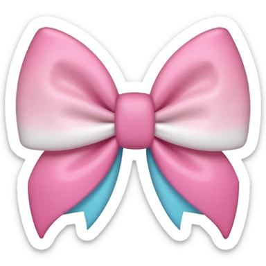 a bow in light pink with half white cheeks, emoji style, with a subtle gradient sticker