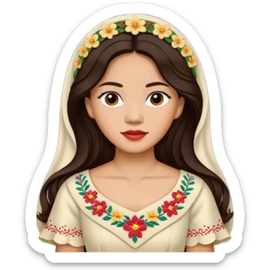 Filipino woman with long dark wavy hair parted in the middle wearing a traditional filipiniana sticker