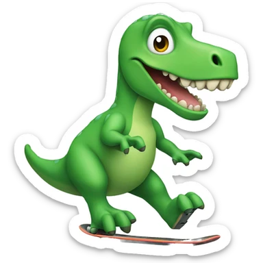 Green Dinosaur riding a skateboard  sticker