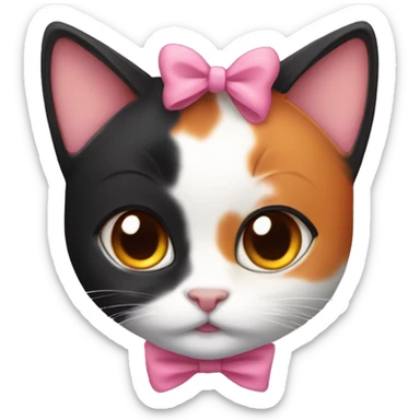 cute orange black calico cat with pink bow  sticker
