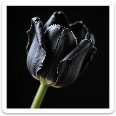 realistic goth tulip with black petals with silver accents, photorealistic style sticker