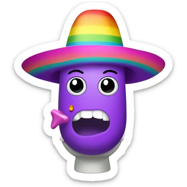 a purple pickle wearing a lot of makeup and a rainbow sombrero on the toilet sticker