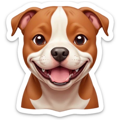 Cinematic Comical Red/Fawn Staffordshire Bull Terrier Portrait Emoji, Head tilted dramatically with an exaggeratedly amused expression, featuring a striking red/fawn Fur with bold white accents, wide, expressive dark eyes filled with playful disbelief, Simplified yet hilariously expressive features, highly detailed, glowing with a slightly sassy glow, high shine, dramatic yet playful, stylized with an air of cheeky mischief, bright and endearing, soft glowing outline, capturing the essence of a spirited and over-the-top guardian, so meme-worthy it feels like it could side-eye its way into internet fame instantly! sticker