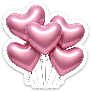 many beautiful aesthetic realistic metallic heart-shaped balloons in pale pink color  sticker