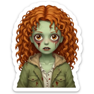 Ginger curly long hair zombie girl with Brown eyes  sticker