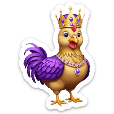chicken King, standing, with crown, royal purple cloth, necklace, sticker
