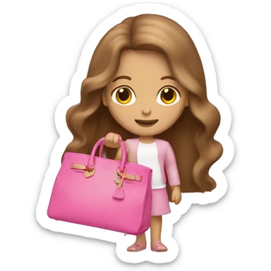 Brown long hair white girl holding a pink birkin bag sticker