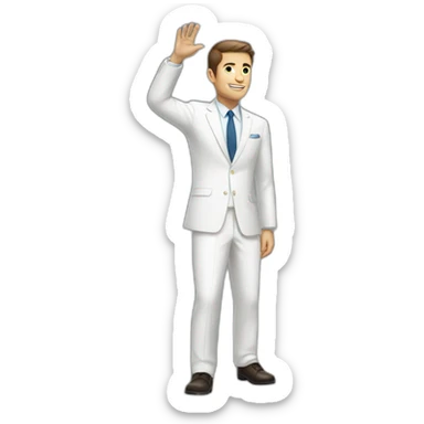 a white suit man with palm raised sticker