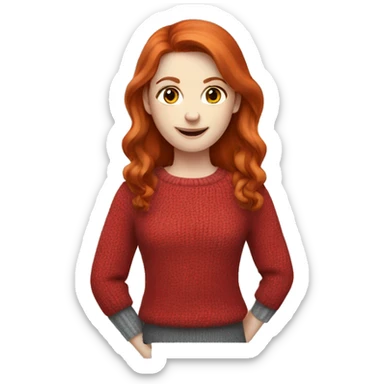 Redhead girl in red sweater with white skin and grey eyes  sticker