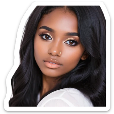 pretty girl with long black hair, button nose, brown eyes, dark skin, pretty makeup and lashes sticker