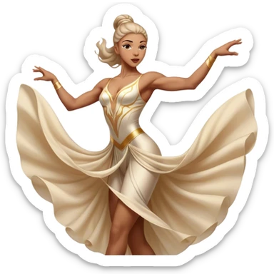 Cinematic Realistic Dance Poses, an elegant dancer mid-motion, muscles tensed with control, soft fabric of their attire flowing with movement, dramatic lighting highlighting the graceful lines, glowing with passion and poise. sticker