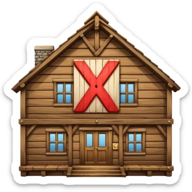an inn with a big X on it sticker