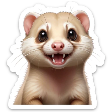 Cinematic Comical Ferret Portrait Emoji, Head tilted dramatically with an exaggeratedly shocked expression, featuring a slender, wiggly body and a distinct ferret head with a pointed snout and small ears, with wide, hilariously expressive eyes full of humorous disbelief, Simplified yet hilariously expressive features, highly detailed, glowing with a slightly sassy natural glow, high shine, dramatic yet playful, stylized with an air of quirky charm, soft glowing outline, capturing the essence of a meme-worthy ferret that looks ready to scamper into viral fame! sticker