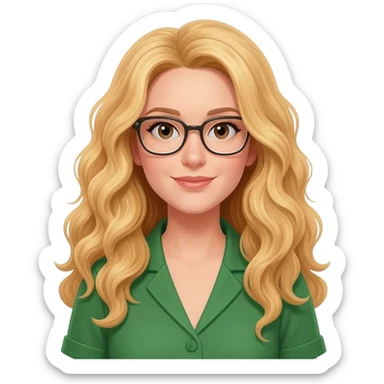 green woman with long curly blonde hair an glasses sticker