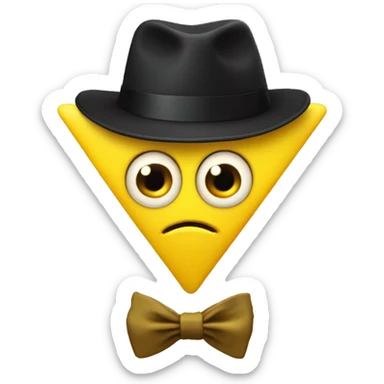 yellow triangle with a hat arms legs a bowtie and a eye sticker